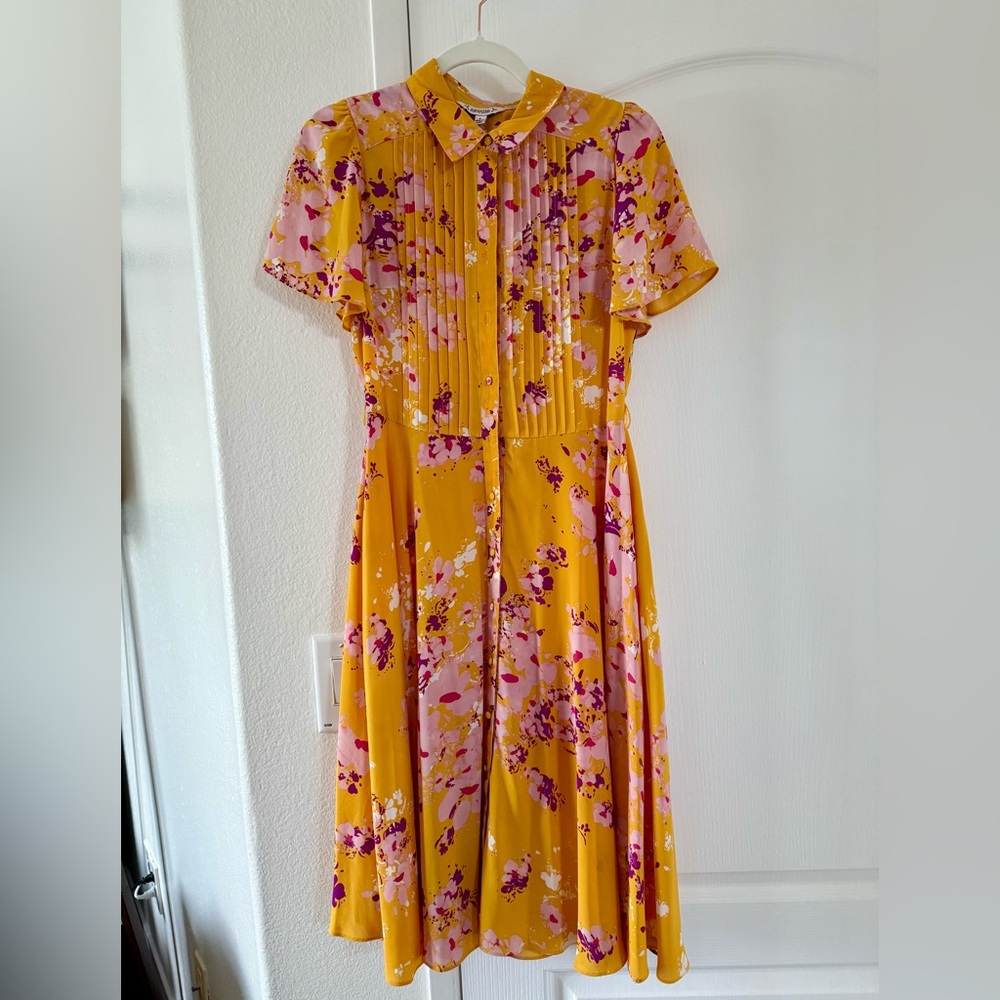 SPRING SALE! Nanette Lepore Yellow and Pink Floral Midi Dress - Size 2
